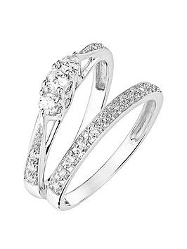 Love DIAMOND 9ct White Gold 0.23ct Three-Stone Diamond Ring and 9ct White Gold 0.07ct Wedding Band Bridal Set, White Gold, Size O, Women
