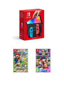 Nintendo Switch Oled Oled Neon Console With Mario Party Superstars &Amp; Mario Kart 8