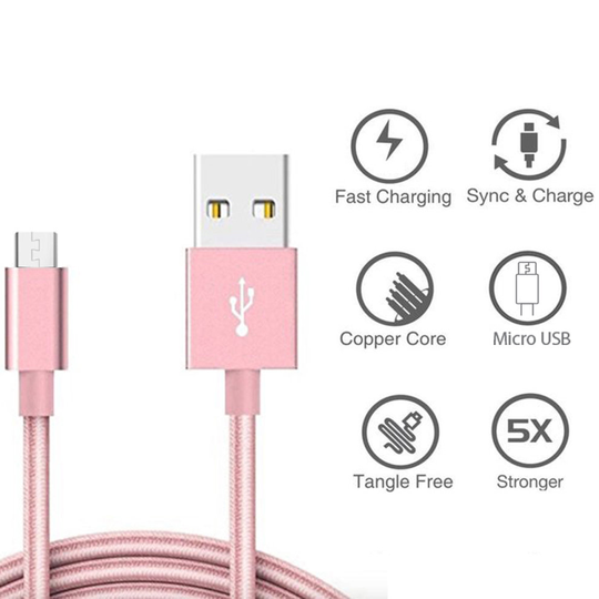 (1 Metre, Rose Gold) 1M 2M 3M Fast Charging 2A Nylon Braided Micro USB Charger Cable Data Sync Cord For Samsung Galaxy S7 S6 S5 S4 Note Tablet Tab Edg