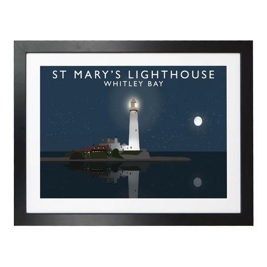 St Marys Lighthouse Night by Richard O'Neil - Graphic Art Print on Paper