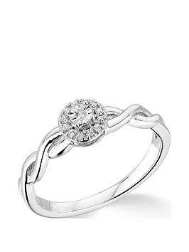 Love Diamond 9K White Gold 0.10Ct Cluster Ring With Twisted Shoulders