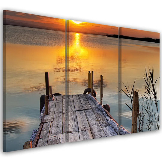 Canvas Print Sunset Footbridge Lake Nature