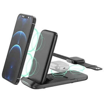 3-in-1 Foldable Wireless Charging Station HS-V8 - Black