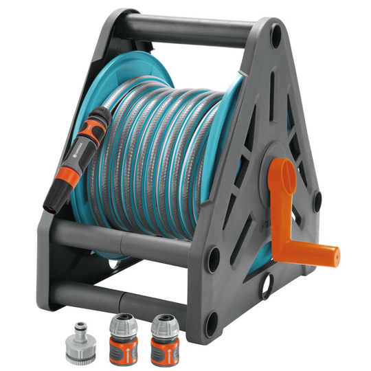 Gardena Hose Pipe Reel 30 Set, Fittings - Spray Nozzle, Connector & Adapter 15m