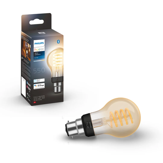 Philips Hue White Ambiance Filament Single Smart LED Bulb B22 with Bluetooth - 550 Lumen
