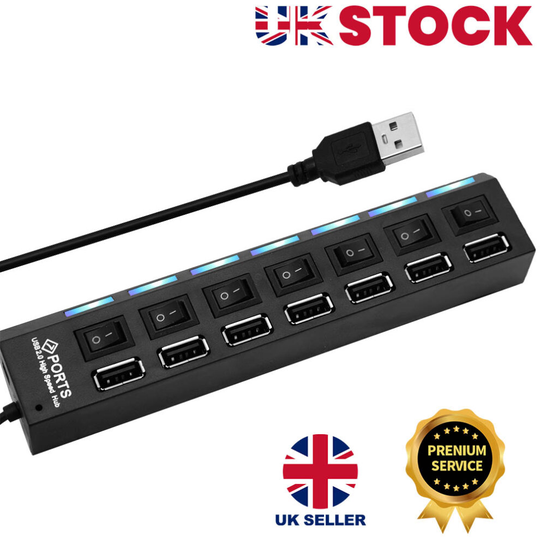 7 Port USB Hub High Speed Multi Splitter Expansion Power Adapter
