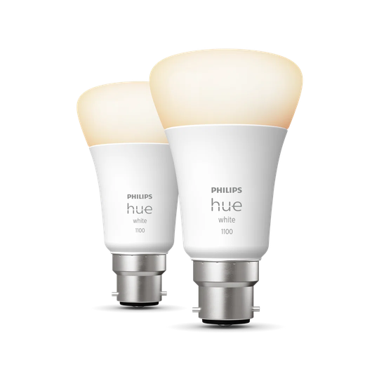 Philips Hue White Smart Bulb Twin Pack LED B22 with Bluetooth - 1100 Lumen
