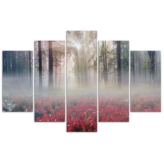 Canvas Print Fog Forest Glade Flowers