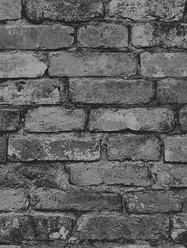 Fine Décor Rustic Silver Brick Wallpaper