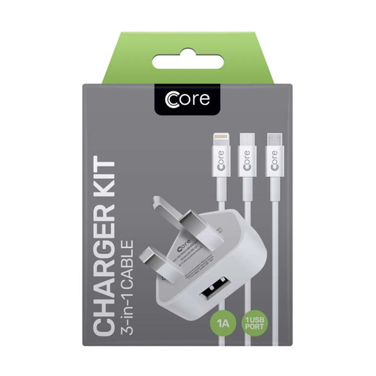 Core Single Charger Kit 3-in-1 White