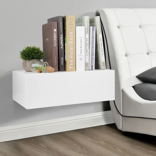 Modern Wall-mounted Floating Bedside Table Nightstand Shelf With Drawer Home Furniture White