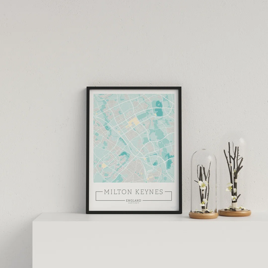 City Location Ordnance Map Blue Milton Keynes by Vouvart - Picture Frame Graphic Art