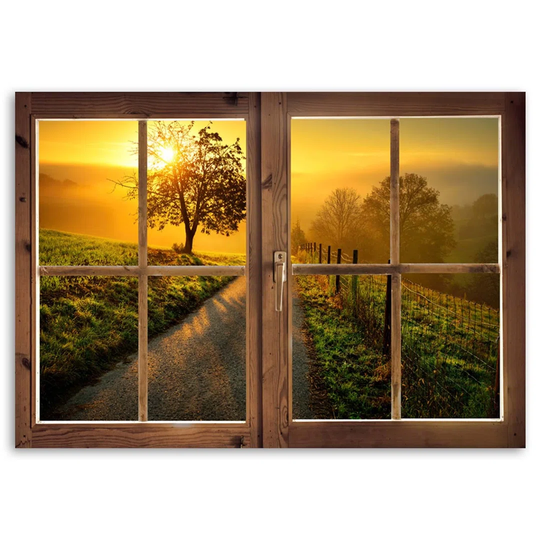 Canvas Print Window Sunset Field