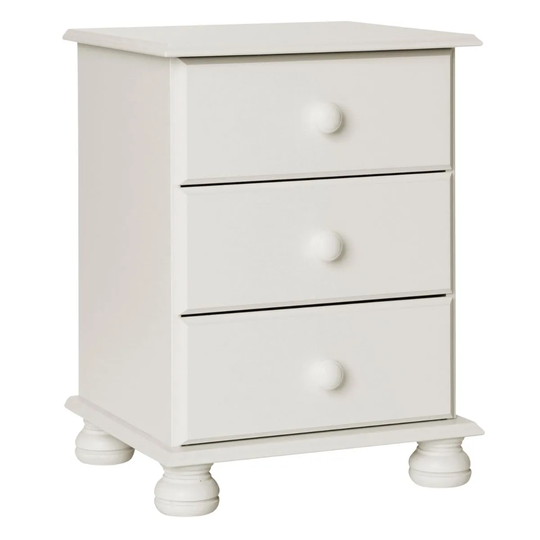 Copenhagen 3 Drawer Bedside In White