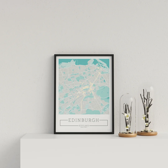 City Location Ordnance Map Blue Edinburgh by Vouvart - Picture Frame Graphic Art