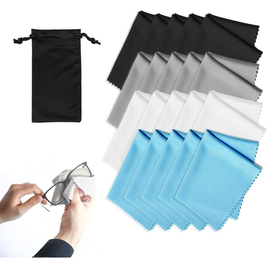 20Pcs Microfiber Glasses Cleaning Cloths with Storage bag, Lint Free Lens Cloth for Lens, Eyeglasses, Screens, Tablets, 15 x 18 cm