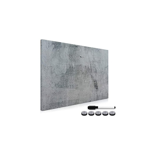 Navaris Magnetic Memo Board Whiteboard - 90 x 60 cm Dry Erase White Board with Design for Wall - Includes Marker and Magnets - Concrete