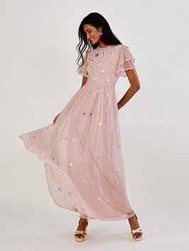 Monsoon Catherine Embroidered Maxi Bridesmaid Dress - Pink