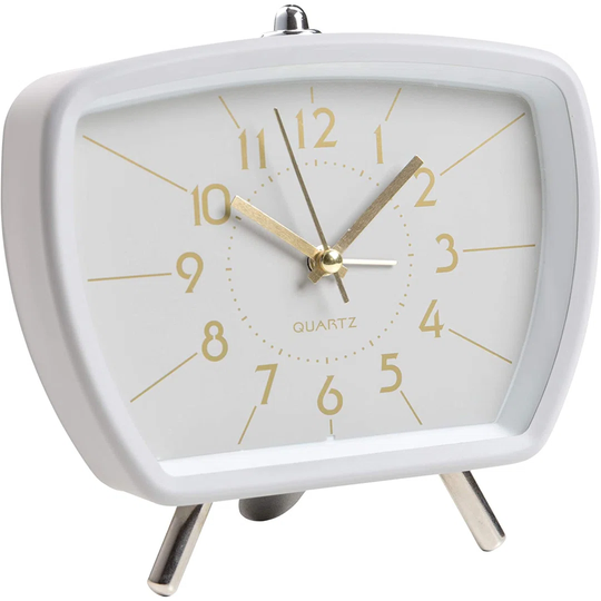 Analog Stainless Steel Quartz Alarm Tabletop Clock in White