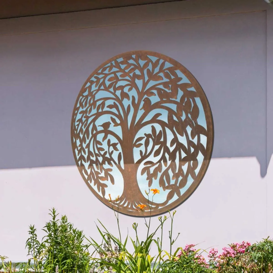 MirrorOutlet Swirl Tree Design Round Garden Mirror 100 X 100 Cm 3Ft3 X 3Ft3