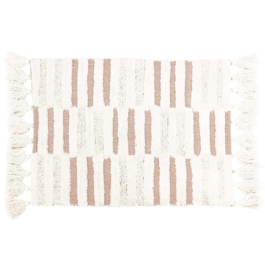 The Linen Yard Tassel Stitch Woven Cotton Anti-slip Bath Mat Pecan/Ivory