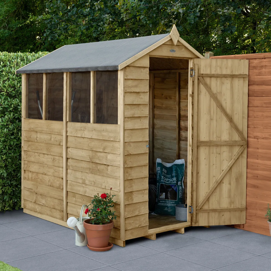 Forest Garden Overlap Pressure Treated 6X4 Apex Shed- 4 Window