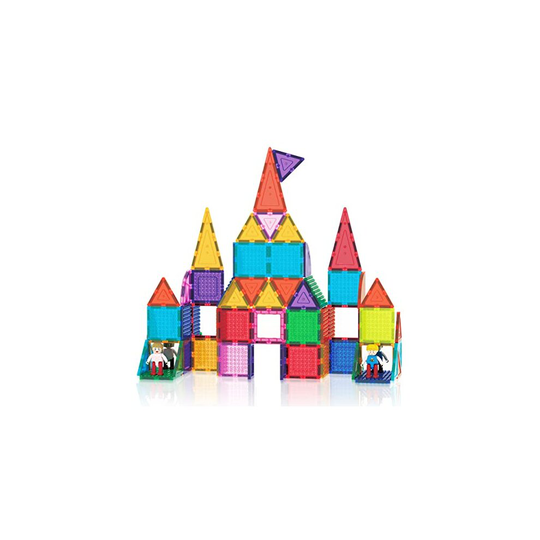 PicassoTiles 63 Piece Magnetic Blocks Magnet Building Block Brick Tiles 2 Character Figures 9 Tile Styles Construction Toy Set STEM Creative Education