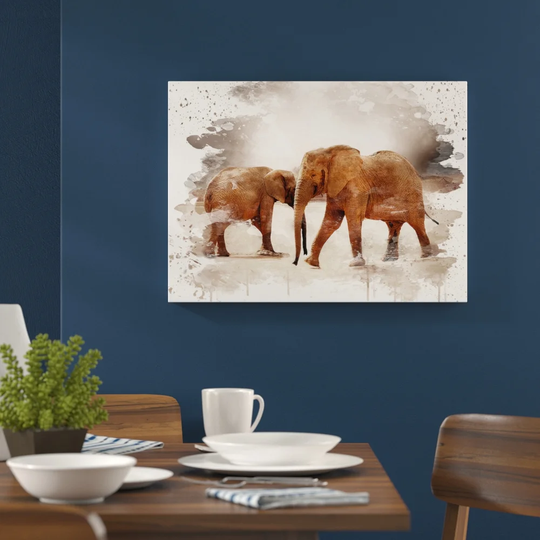 '2 Elephants' Graphic Art Print Poster