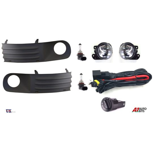 VW T5 TRANSPORTER 03-10 FOG LIGHT GRILLE KIT SET WIRING HEADLIGHT SWITCH + BULBS