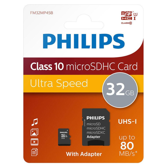 32GB Philips Micro SD SDHC Memory Card CLASS 10 UHS-1 80MB/s with Adapter 32GB