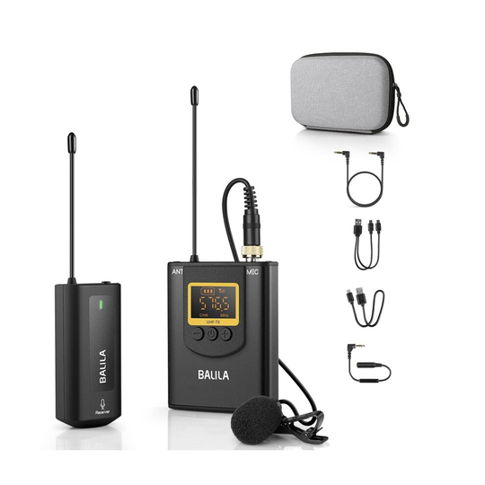 Wireless Lavalier Microphone for iPhone Android Smartphone Camera- UHF Rechargeable Wireless Lapel Mic System with 1 Transmitters& 1 Receiver for Reco