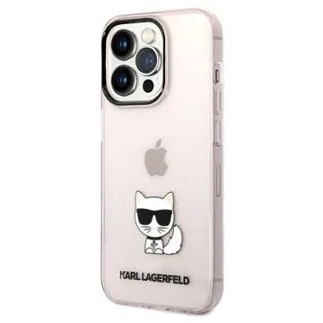 Karl Lagerfeld Choupette Logo iPhone 14 Pro Case - Transparent Pink