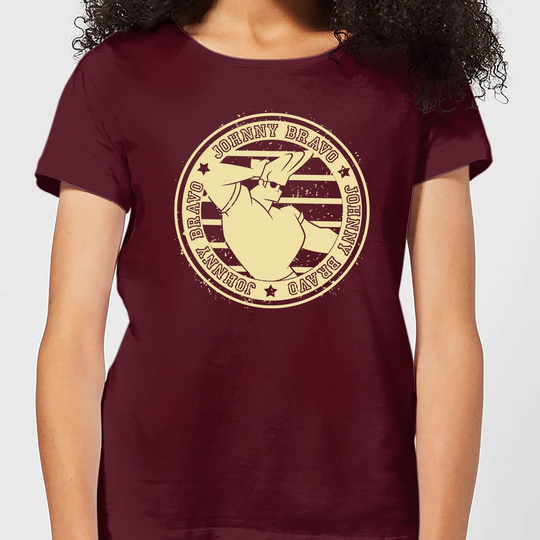 Johnny Bravo Sports Badge Women's T-Shirt - Burgundy - S - Burgundy