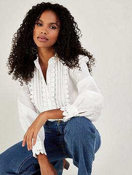 Monsoon Iva Lace Trim Blouse, White, Size S, Women
