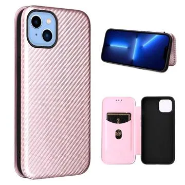iPhone 14 Plus Flip Case - Carbon Fiber - Rose Gold