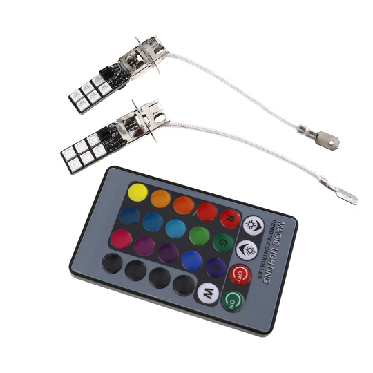 Pair of H3 5050 12LED RGB Wireless Headlight Fog Lights Lamp +Remote Control