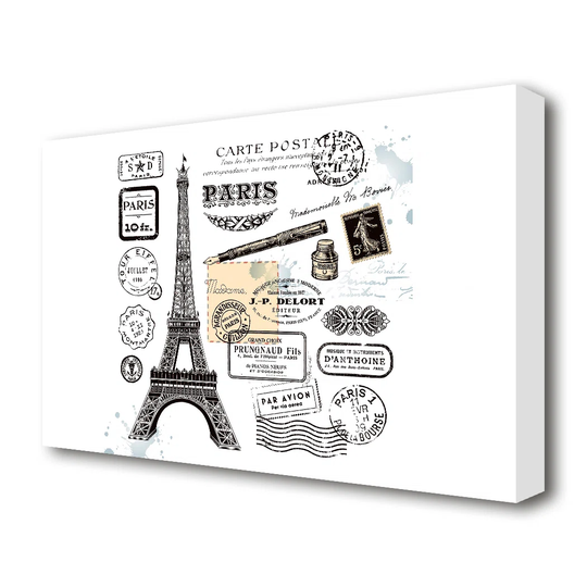 Eiffel Tower Retro Post Paris - Graphic Art Print on Canvas