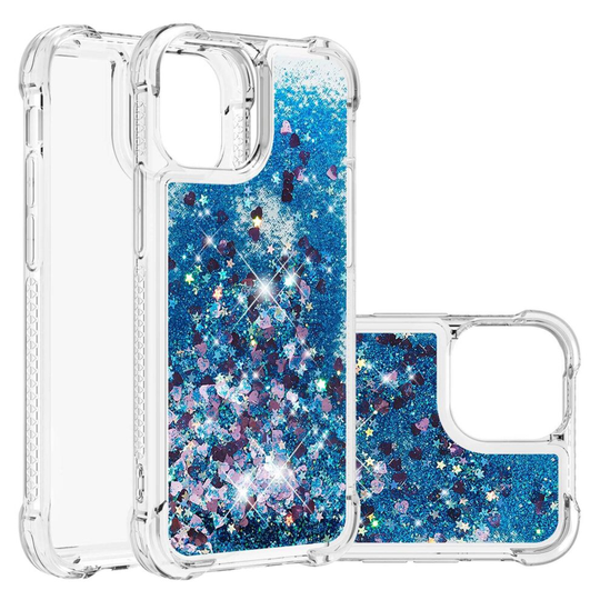 iPhone 13 Pro Case, Soft TPU Bumper Slim Fit Shockproof Bling bling Cover -blue heart