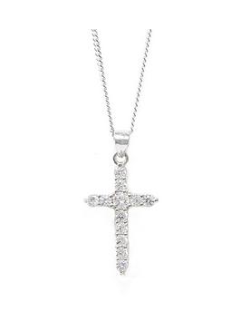 Say It With Diamonds Claw Set Cross Necklace - Sterling Silver