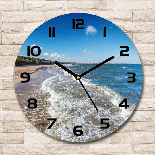 Glass Wall Clock 30Cm Round Decoration Picture Wall Art Modern Decoration Kitchen Living Room Silent - Baltic Sea,125402209
