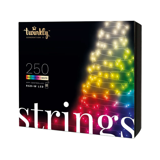 Twinkly Strings 20m 250 Smart LED Lights - Multicoloured/Warm White/Black Wire