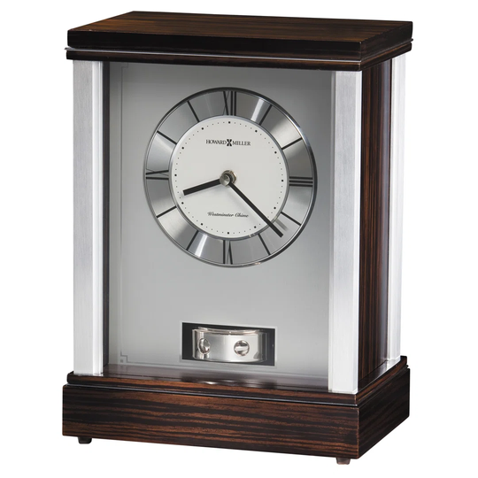 Gardner Modern & Contemporary Analog Metal Quartz Tabletop Clock in Brushed Aluminum/Faux Macassar Ebony
