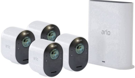 Arlo Ultra Smart Home Security Cameras | Alarm | Rechargeable | Colour Night Vision | Indoor/Outdoor | 4K UHD | 2-Way Audio | Spotlight | 180° View | 4 Camera Kit | VMS5440