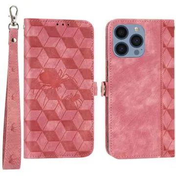 Rhombus Series iPhone 14 Pro Wallet Case - Pink
