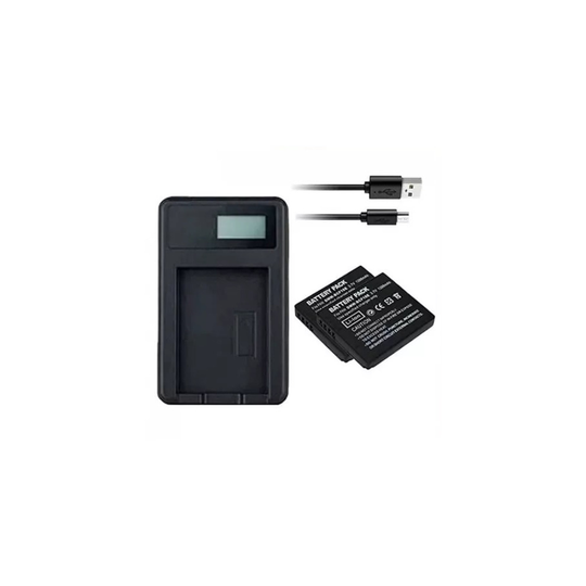 USB Battery Charger and 2 Batteries For Panasonic Lumix DMC-FT2 Digital Camera
