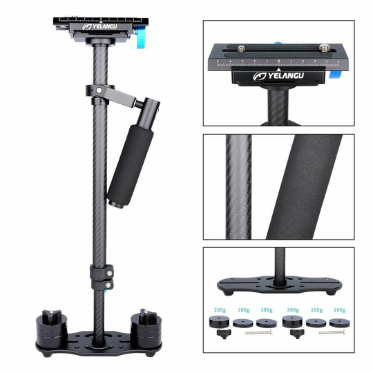 YELANGU S60T carbon fiber handheld camera steadycam stabiliser with 1/4 3/8 inch screw quick release plate for Nikon Sony Canon 5D2 MK2 DSLR up to 3kg