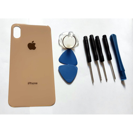 (Gold) iPhone XS back glass replacement case cover Big camera hole