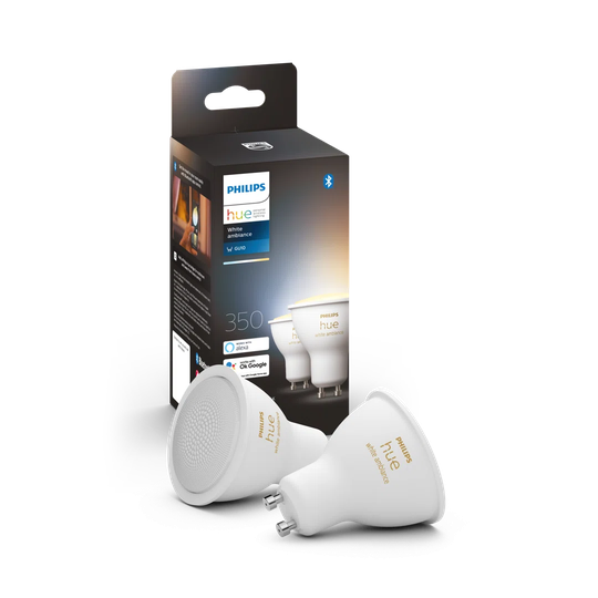 Philips Hue White Ambiance Smart Spotlight Twin Pack LED GU10 with Bluetooth - 350 Lumen