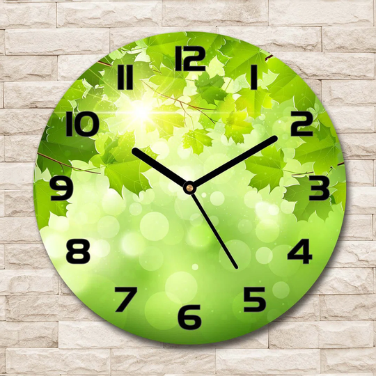 Glass Wall Clock 30Cm Round Decoration Picture Wall Art Modern Decoration Kitchen Living Room Silent - Chestnut Leaves,61080240