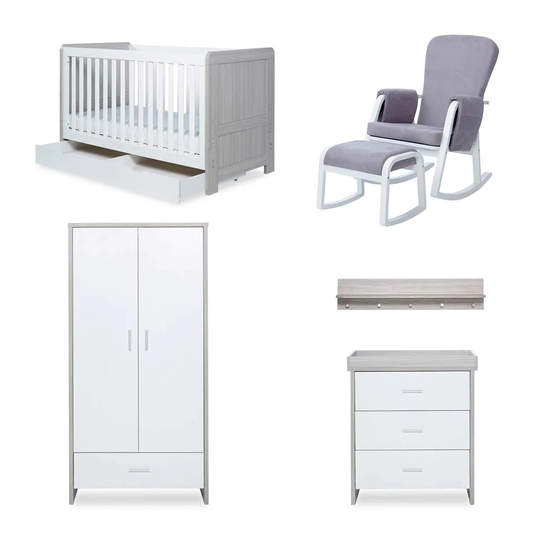 Ickle Bubba Pembrey 8 Piece Furniture Bundle Incl. Deluxe Mattress - Ash Grey & White